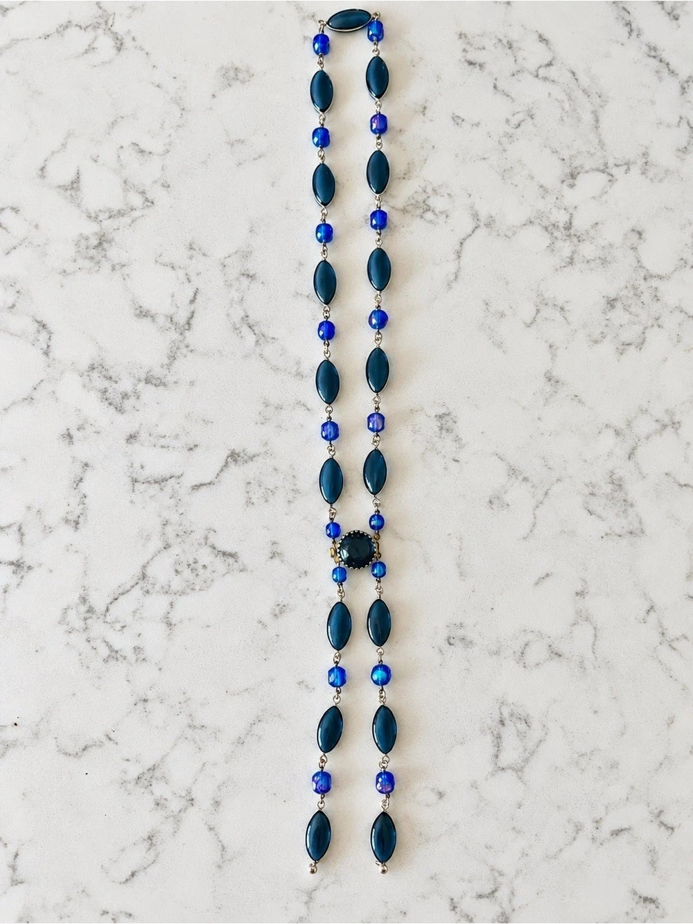 Vintage West Germany Blue Beaded Statement Necklace